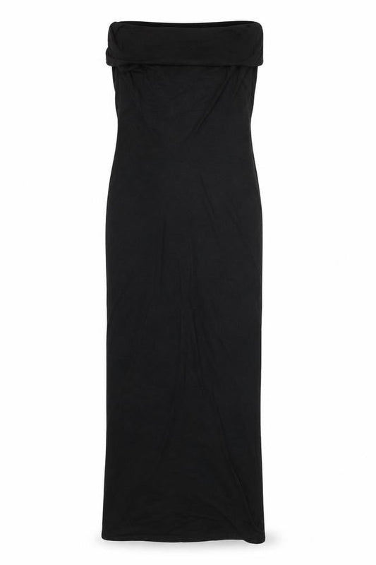 Mango Women Black S Long Bodycon Strapless Ruched Maxi Dress