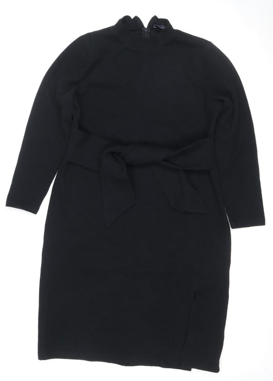 M&S Women’s Black UK 16 Knee Length Belted Stretch Sheath Dress