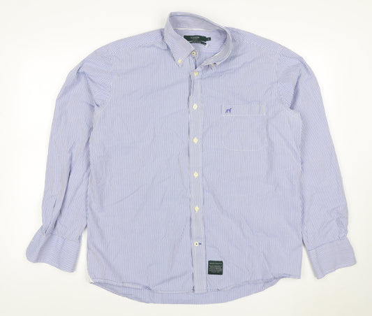 Sacoor Brothers Men’s Blue Stripe XL Cotton Button-Down Shirt