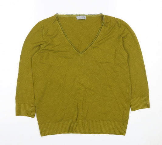 Per Una Women Green Size 14 V-Neck Long Sleeve Fine Knit Jumper