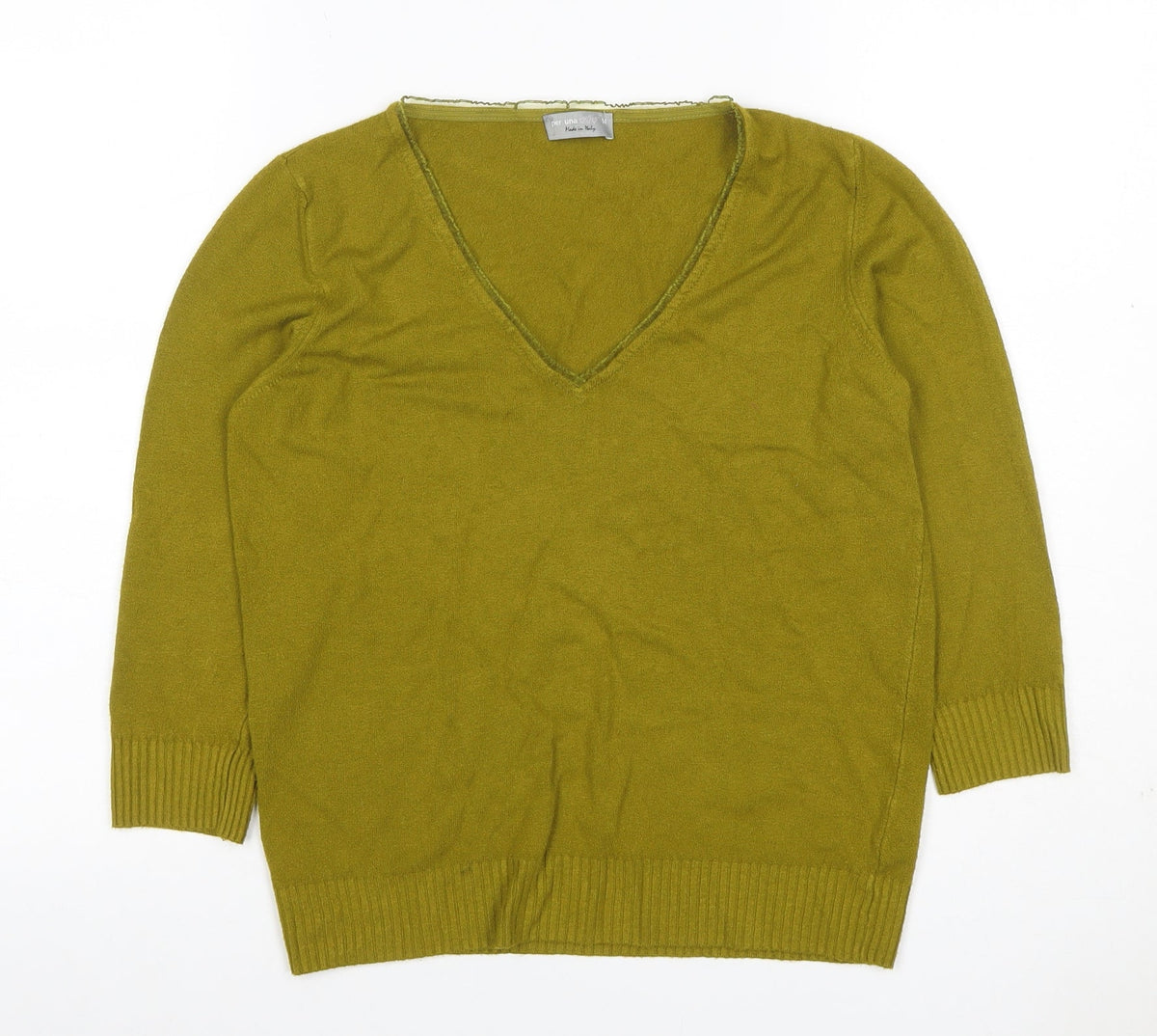 Per Una Women Green Size 14 V-Neck Long Sleeve Fine Knit Jumper