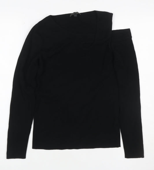 Phase Eight Women Black Size 8 One Shoulder Rib Knit Long Sleeve Top