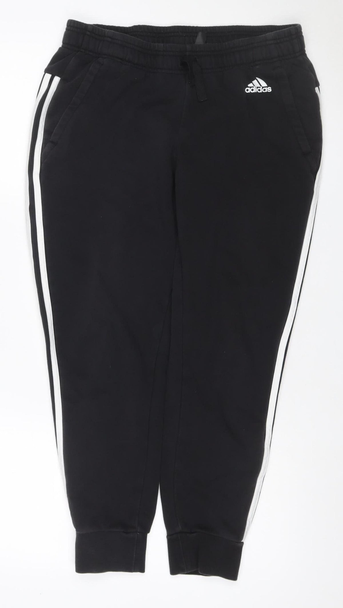Additional front view of Adidas Women’s Black UK 12-14 M Jogger Track Pants Striped Fleece