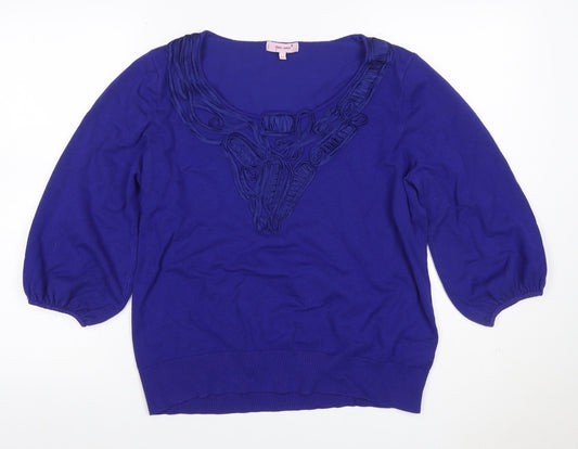 Per Una Women’s Blue Ruffle Knit Jumper UK 20 3/4 Balloon Sleeve