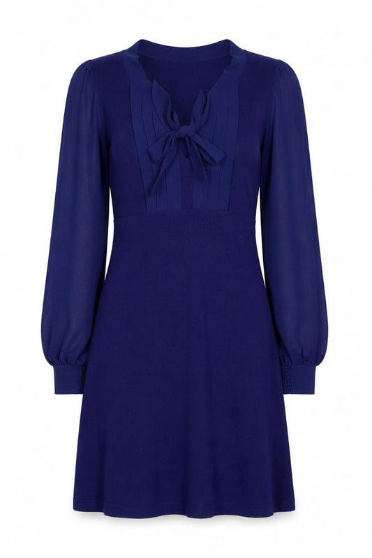 Oasis Women’s Blue XS Knit Jumper Dress Ruffle Bow V-Neck