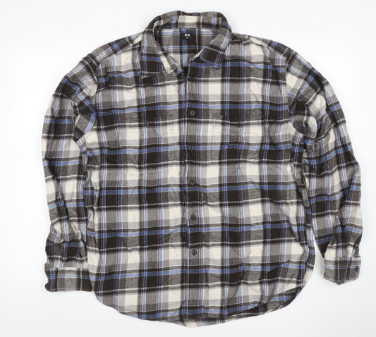 Uniqlo Men's XL Blue Grey Plaid Flannel Button-Up Shirt