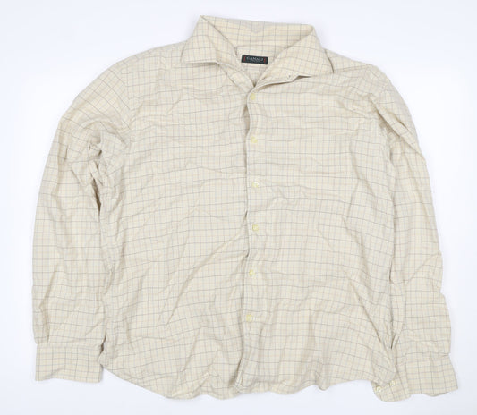Canali Men’s Beige Check Cotton Long Sleeve Button-Up Shirt XL
