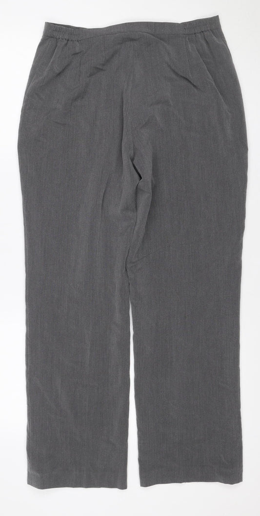 Bassini Women Grey UK 12 Wide Leg Dress Trousers Elastic Waist