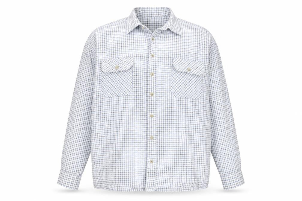 Champion Men’s XL White Blue Check Long Sleeve Button-Up Shirt