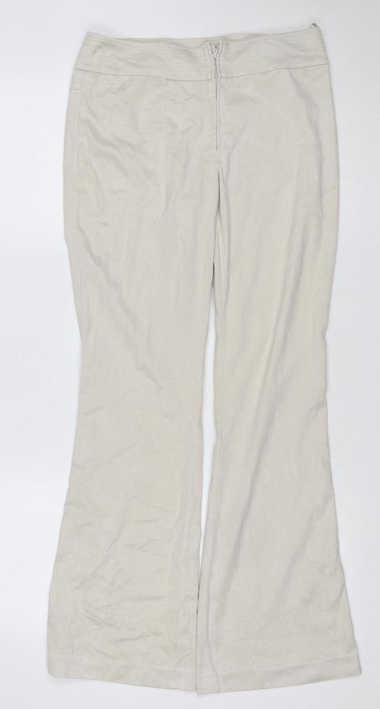 Next Women’s Ivory Wide-Leg Trousers Size 10 Regular Stretch Zip