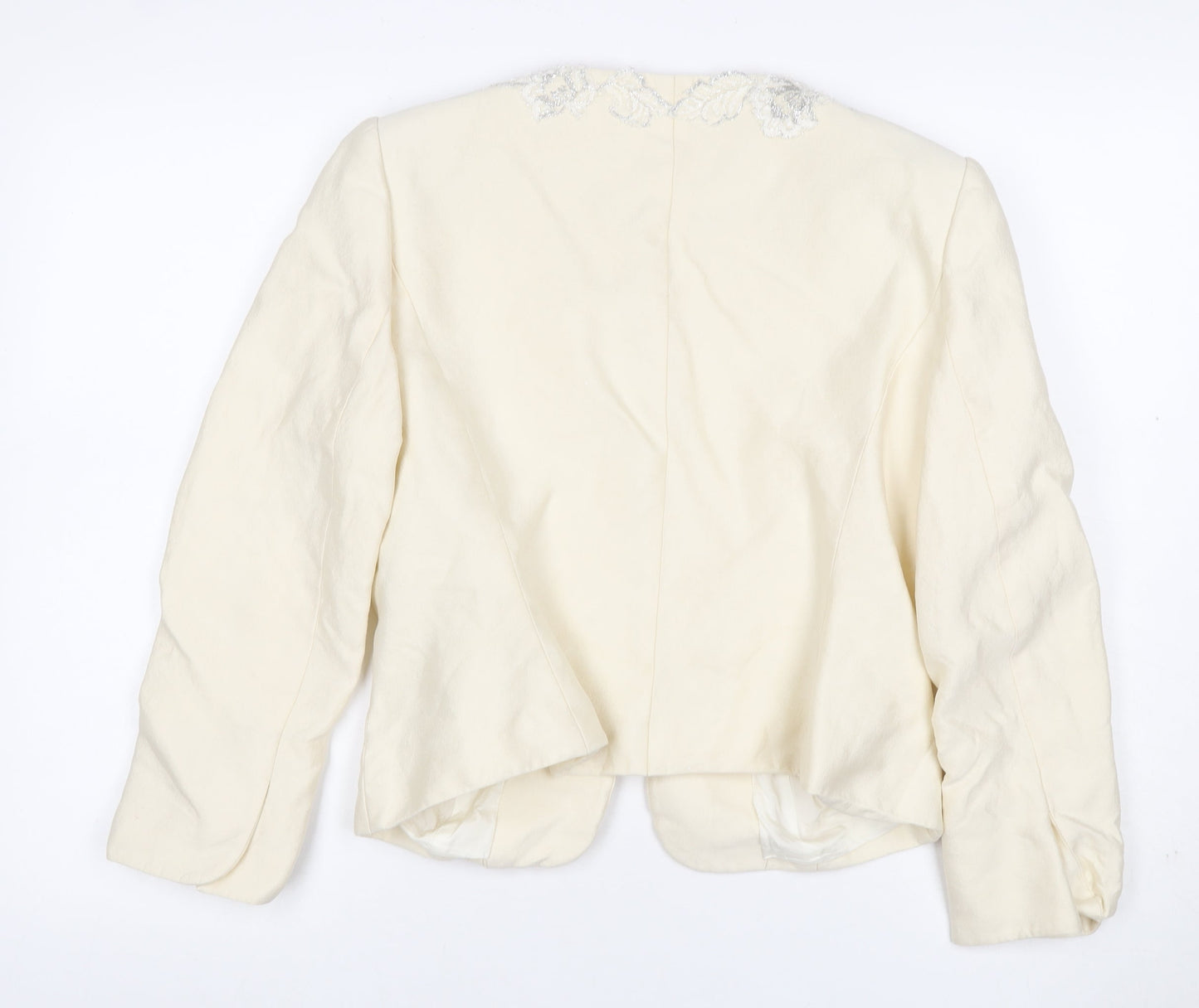 Albert Nipon Women Ivory UK 10 Floral Embroidered Wool Silk Jacket