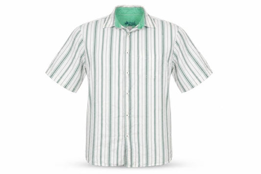 Marks & Spencer Men White Green Striped Cotton Resort Shirt M