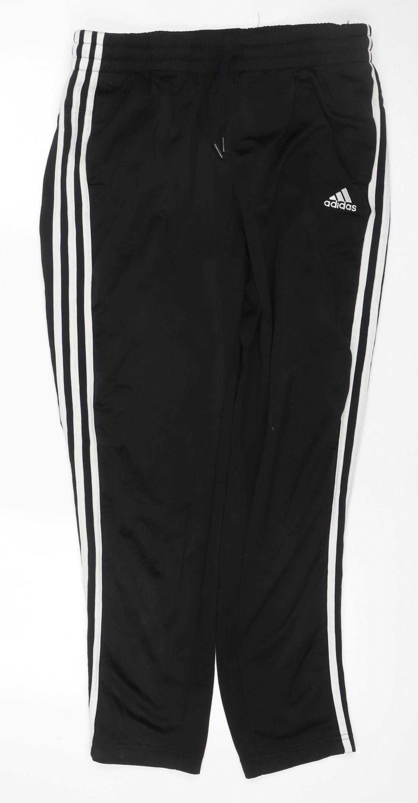 Adidas Women’s Black UK 18 Track Pants White 3 Stripe Primegreen