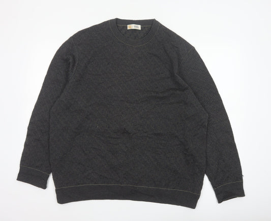 Marks and Spencer Men's Grey XL Merino Wool Blend Geometric Crew Jumper