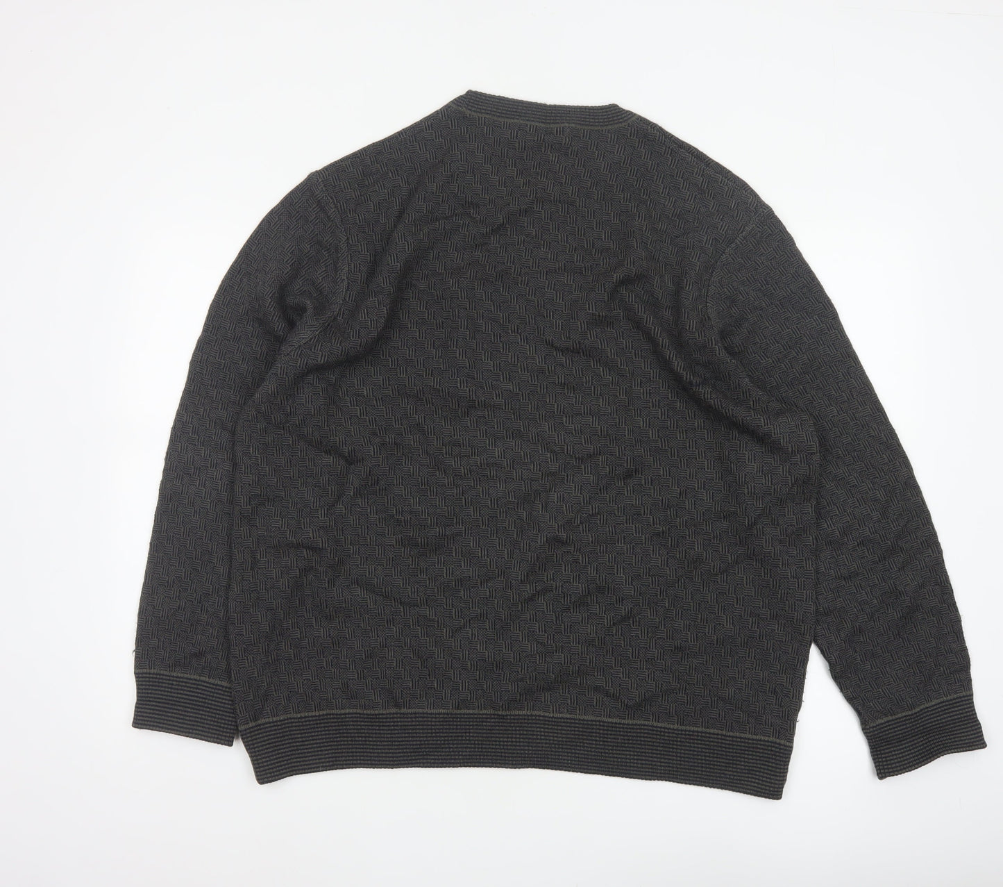 Marks and Spencer Men's Grey XL Merino Wool Blend Geometric Crew Jumper