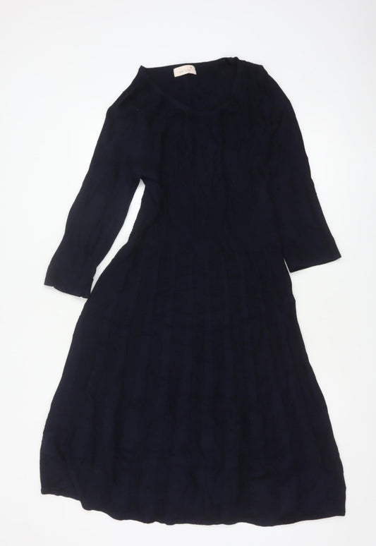 Per Una Women Blue UK 12 Knit Jumper Dress Round Neck 3/4 Sleeve
