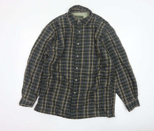 Champion Men's Green Check Lined Long Sleeve Button-Up Shirt M