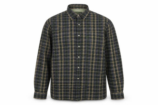 Champion Men's Green Check Lined Long Sleeve Button-Up Shirt M
