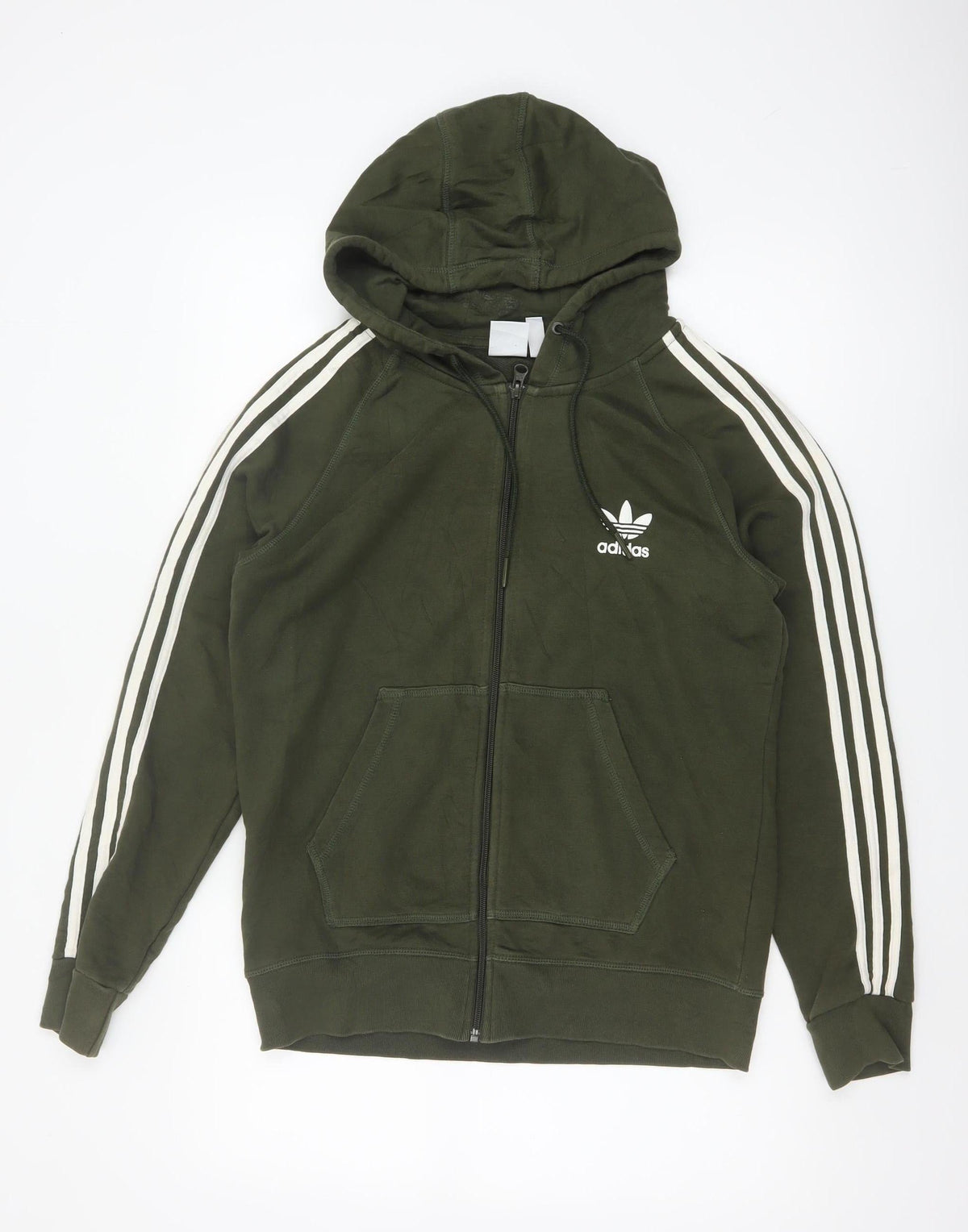 Adidas Women Green UK 16 Full Zip Hooded Logo Sweatshirt