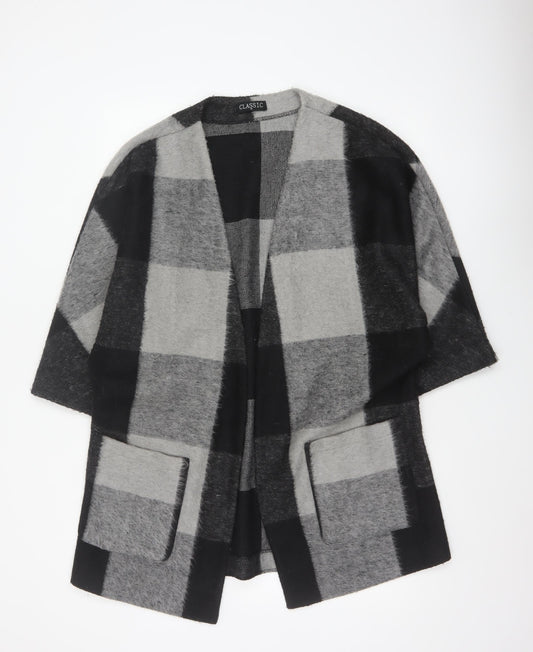 Classic Women’s Grey Black Size 14 Check Open Coatigan Pockets