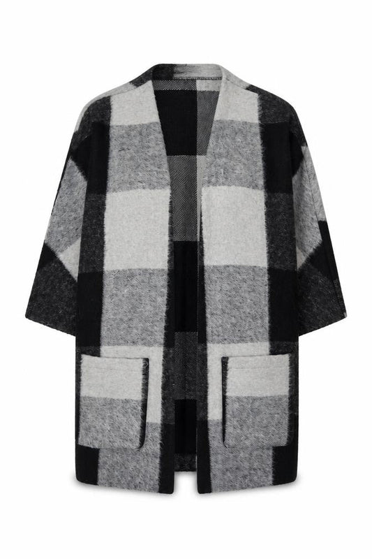 Classics Women’s Grey Black Size 14 Check Open Coatigan Pockets