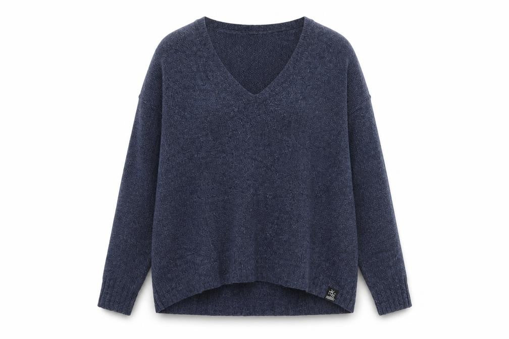 Superdry Womens Blue S V-Neck Varsity Logo Knit Pullover Jumper
