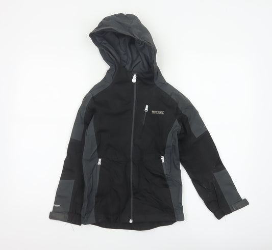 Regatta Boys Black Grey 7-8 Years Hooded Waterproof Ski Jacket