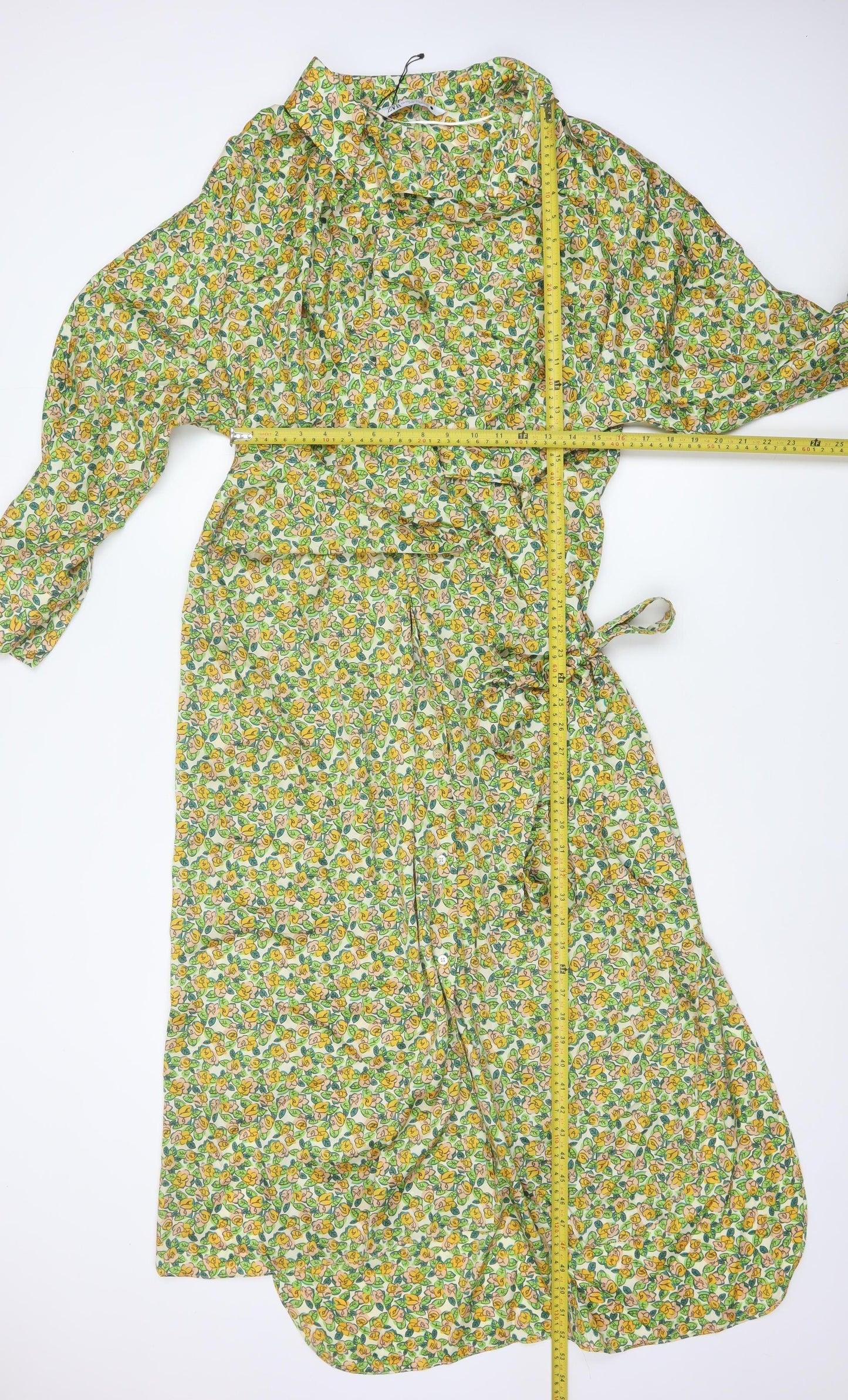 Zara Women Multicoloured Floral Long Shirt Dress UK 18 Belted