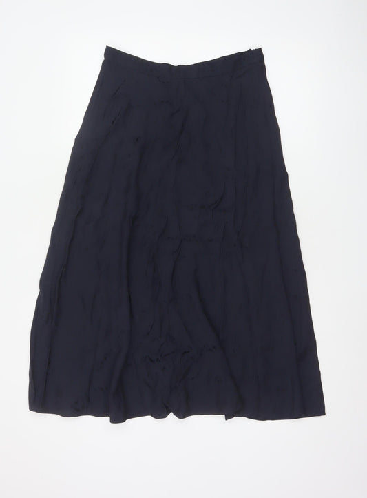 M&S Collection Women Blue Size 10 A-Line High Rise Midi Viscose Skirt