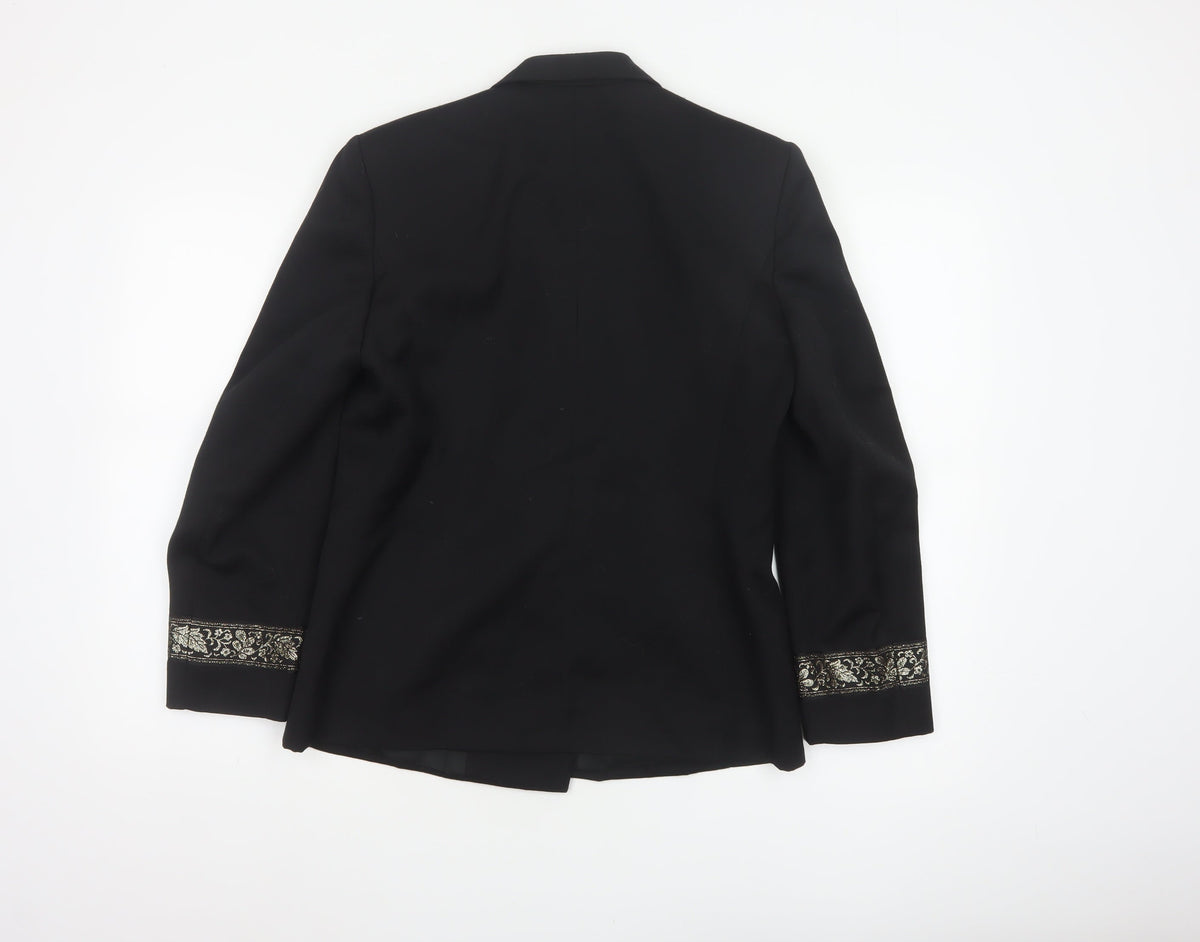 Precis Women Black UK 10 Tuxedo Blazer Wool Gold Floral Cuff Vintage