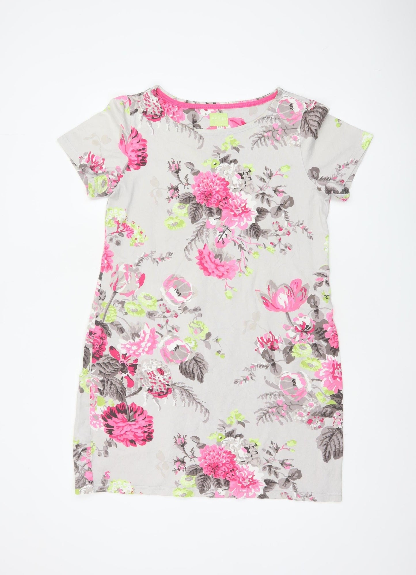 Joules Women Grey Floral Cotton Jersey Shift Dress UK 14 Short Sleeve