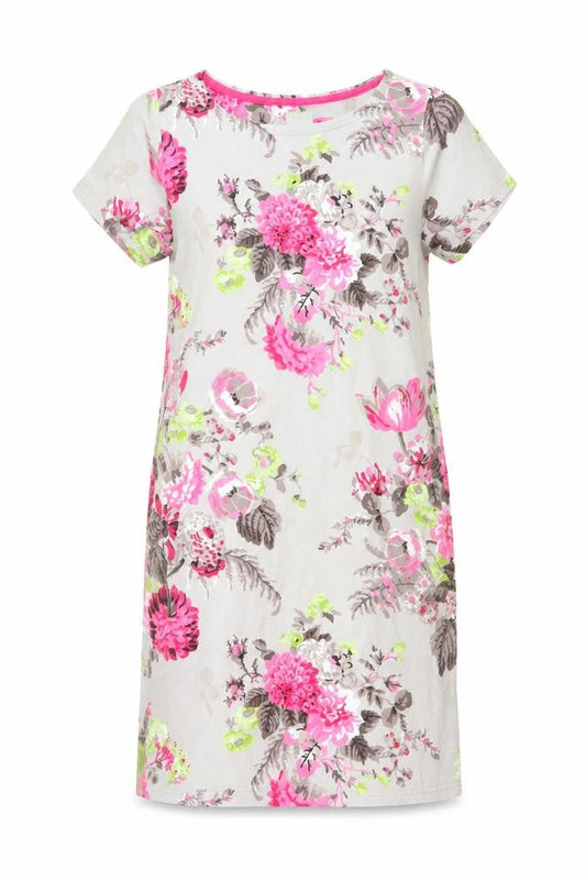 Joules Women Grey Floral Cotton Jersey Shift Dress UK 14 Short Sleeve