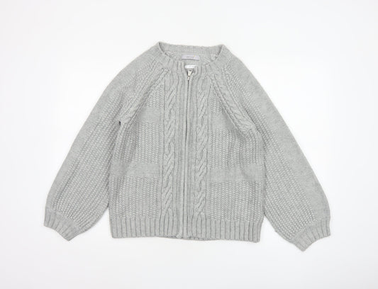 Marks & Spencer Women Grey UK 14 Cable Knit Full Zip Cardigan