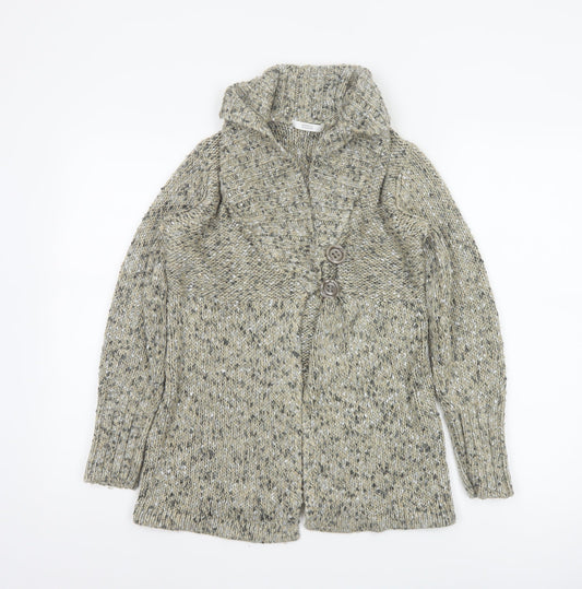 Marks & Spencer Women Beige Chunky Knit High Neck Cardigan UK 10
