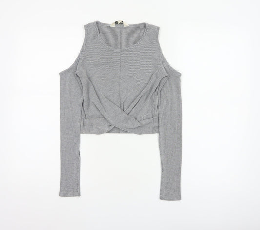 Miss Selfridge Women Grey UK 6 Cropped Cold Shoulder Ribbed Top