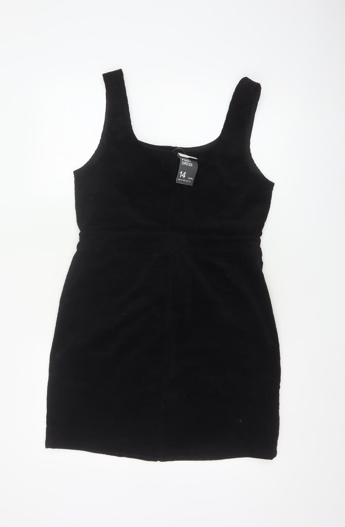 Denim Co Women Black UK 14 Corduroy Pinafore Mini Zip Dress