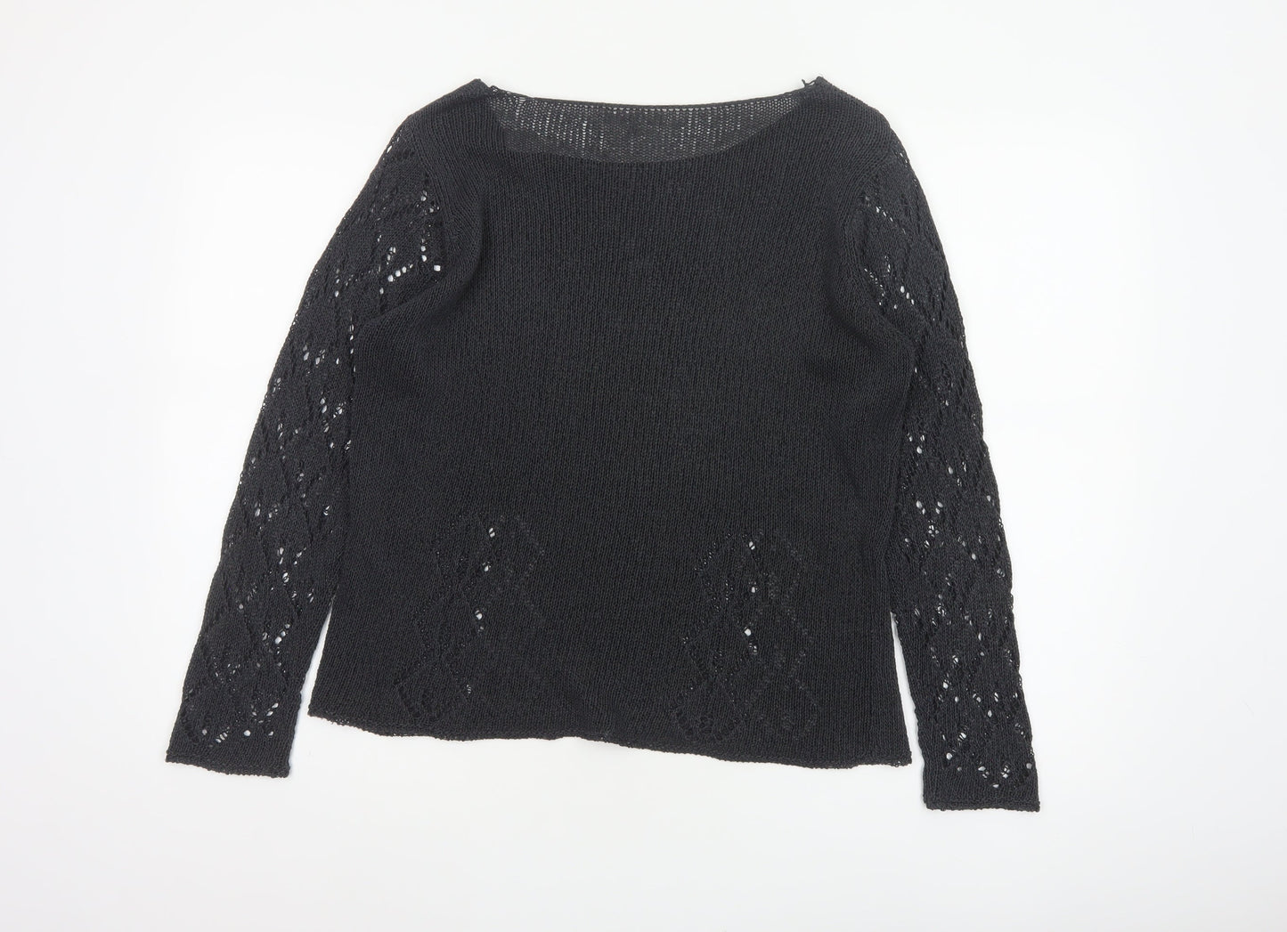 Marks and Spencer Women Black Size 16 Open Knit Raglan Pullover Jumper