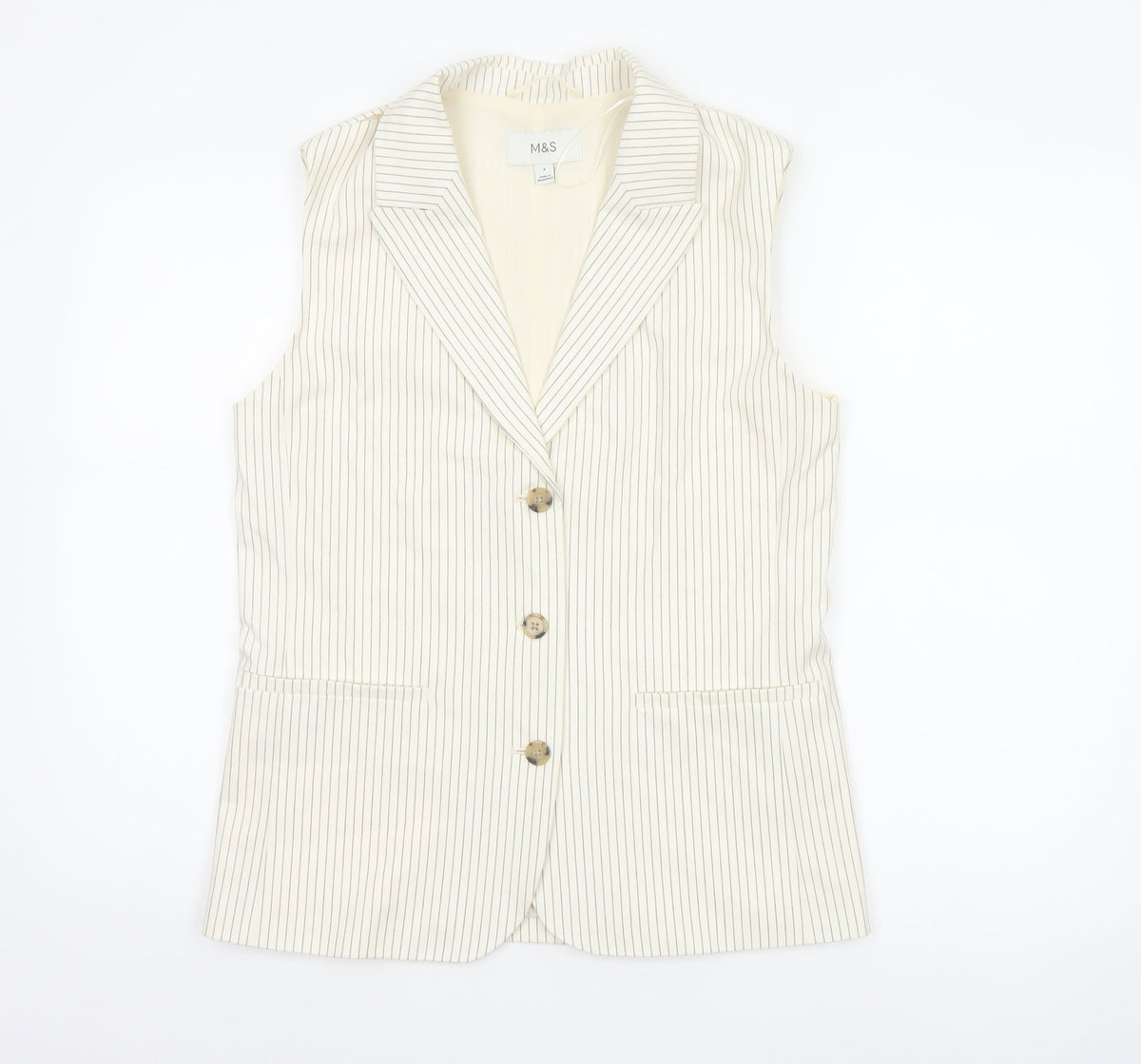 Marks & Spencer Women Ivory Pinstripe Size 8 Tailored Suit Waistcoat