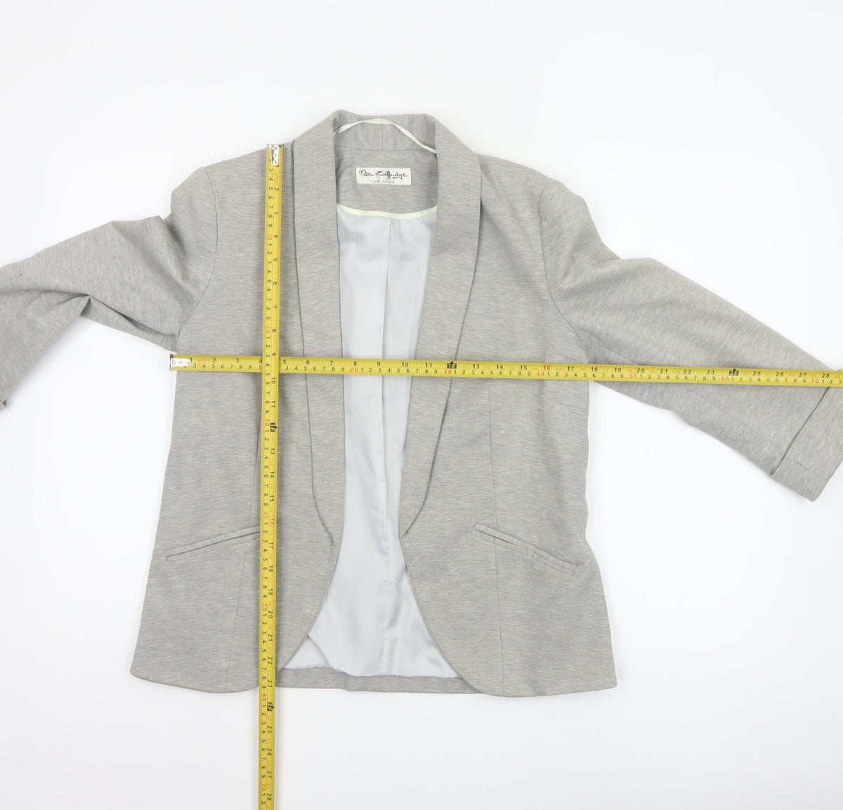 Back view of Miss Selfridge Women Grey UK 10 Stretch Tailored Shawl Blazer