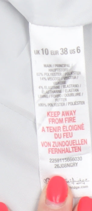 Brand and care label for Miss Selfridge Women Grey UK 10 Stretch Tailored Shawl Blazer