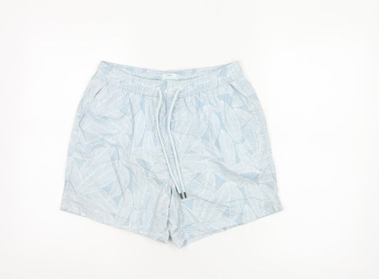Next Mens Blue Leaf Print Swim Shorts Size S Drawstring