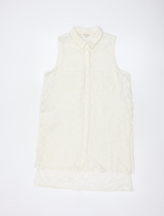 River Island Women Ivory UK 10 Sleeveless Lace Collared Button-Up Blouse