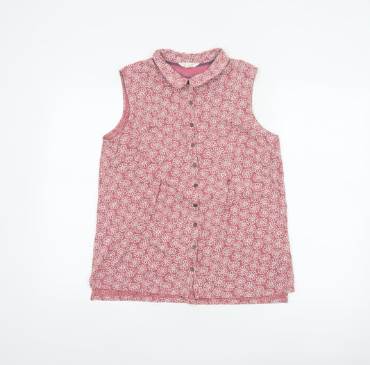 White Stuff Women’s Pink Floral Sleeveless Button-Up Blouse UK 12