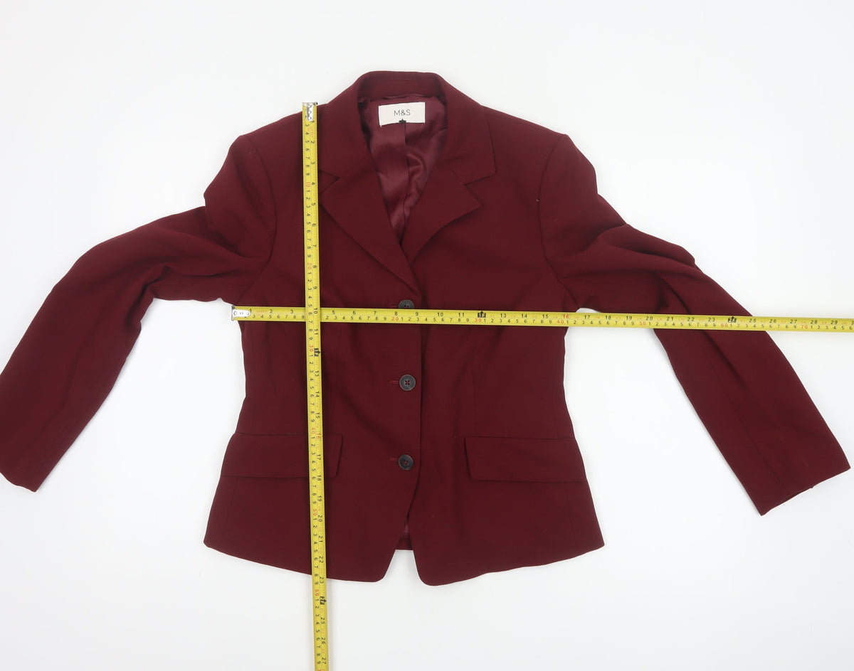 Marks & Spencer Women Red UK 10 Tailored Lined 3 Button Blazer