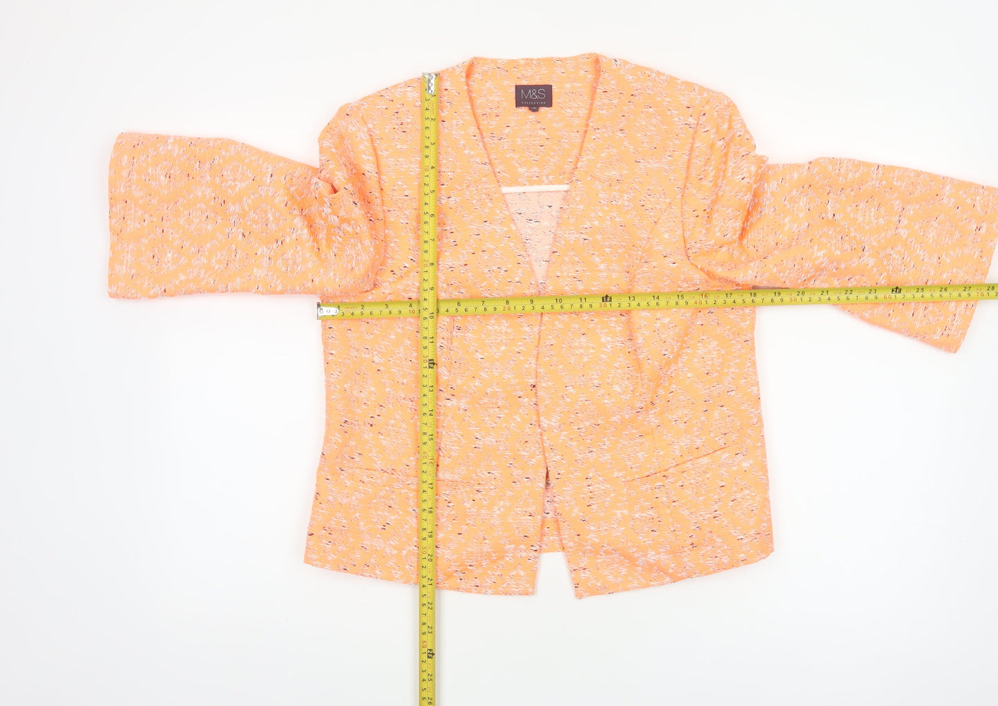 Marks and Spencer Women Orange UK 12 Geometric Open Front Blazer