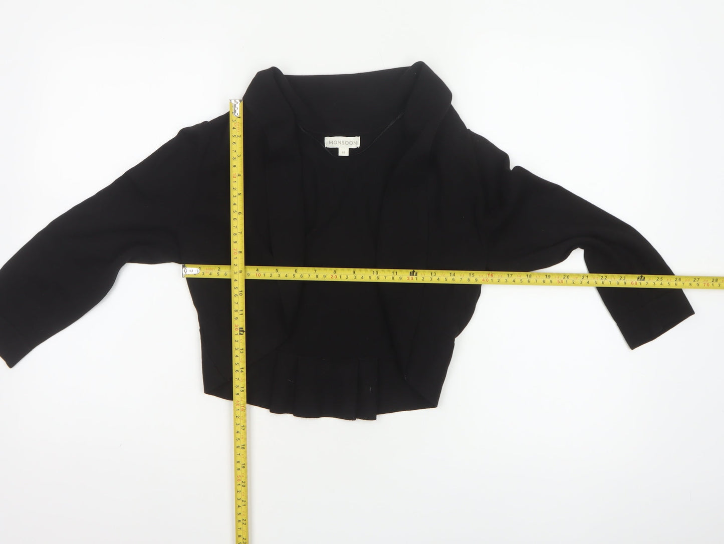 Monsoon Women Black M Open Cowl Neck Cotton Bow Cardigan