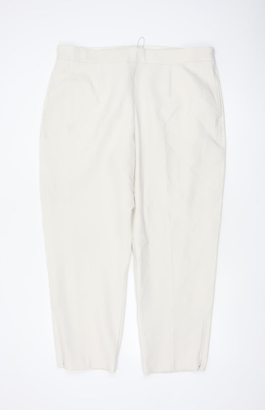 M&S Women’s Ivory Size 20 Regular Tapered Trousers Ankle Zip Pockets