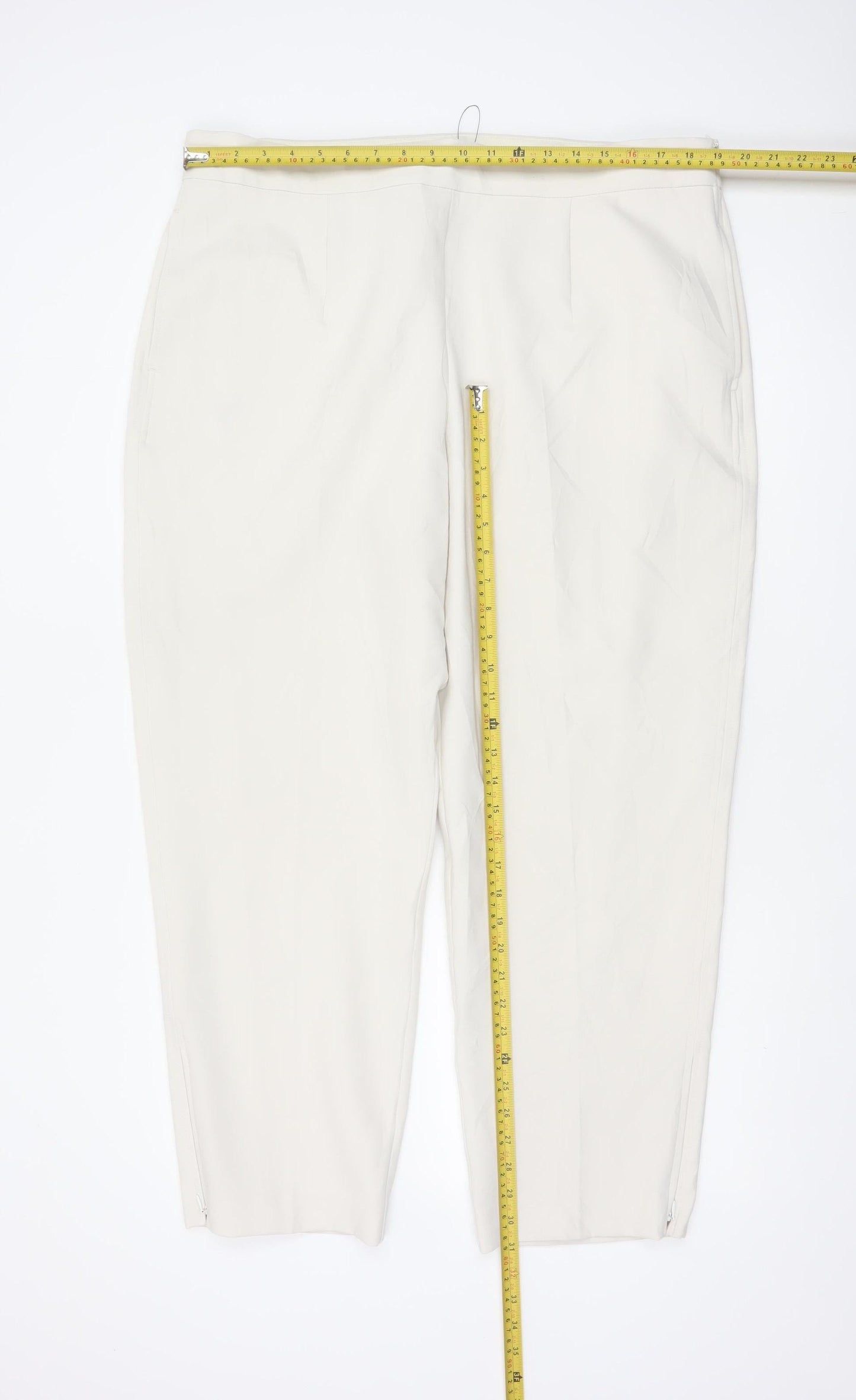 M&S Women’s Ivory Size 20 Regular Tapered Trousers Ankle Zip Pockets