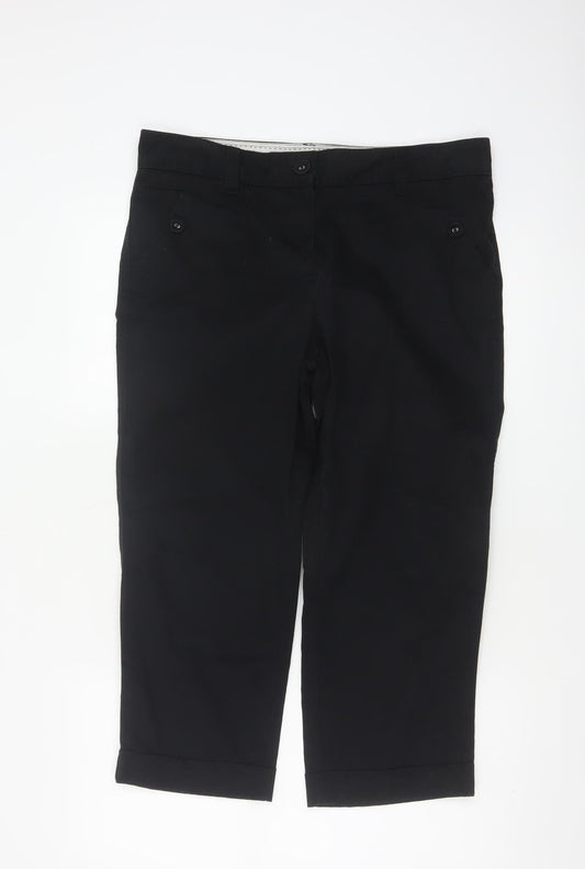Marks & Spencer Women Black UK 12 Cotton Capri Tapered Trousers