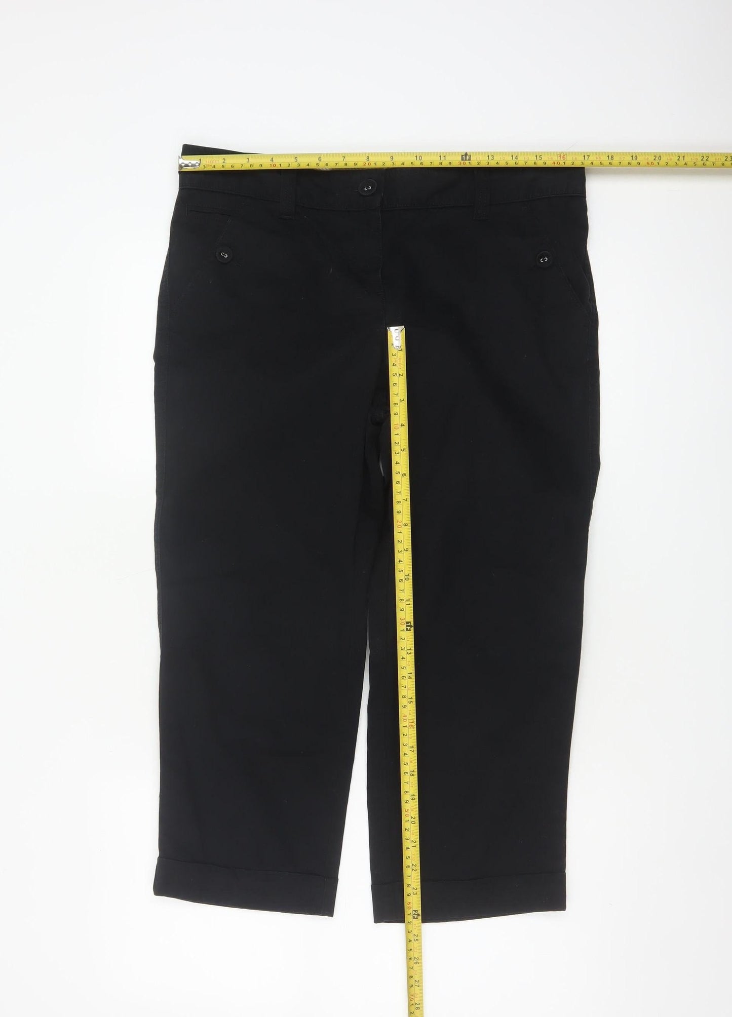 Marks & Spencer Women Black UK 12 Cotton Capri Tapered Trousers